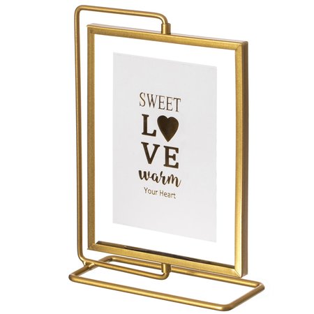 FABULAXE Gold Modern Metal Floating Tabletop Photo Frame with Glass Cover and Free Spinning Stand, 4 x 6 QI004496.GD.S